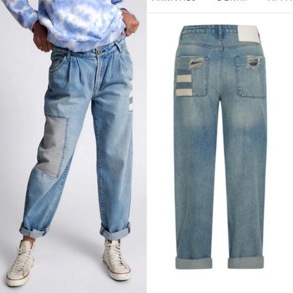 One Teaspoon Womens‎ Smiths Low Waist Wide Leg Denim Jeans Slouchy Multi Pocket - Picture 1 of 14